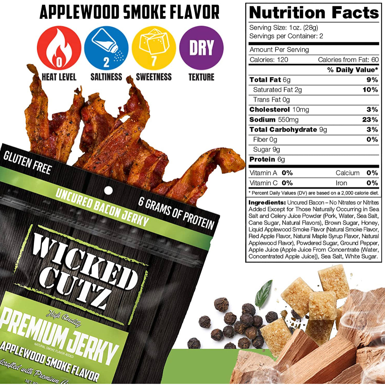 Wicked Cutz (Pork) Bacon Jerky Variety Pack image 3
