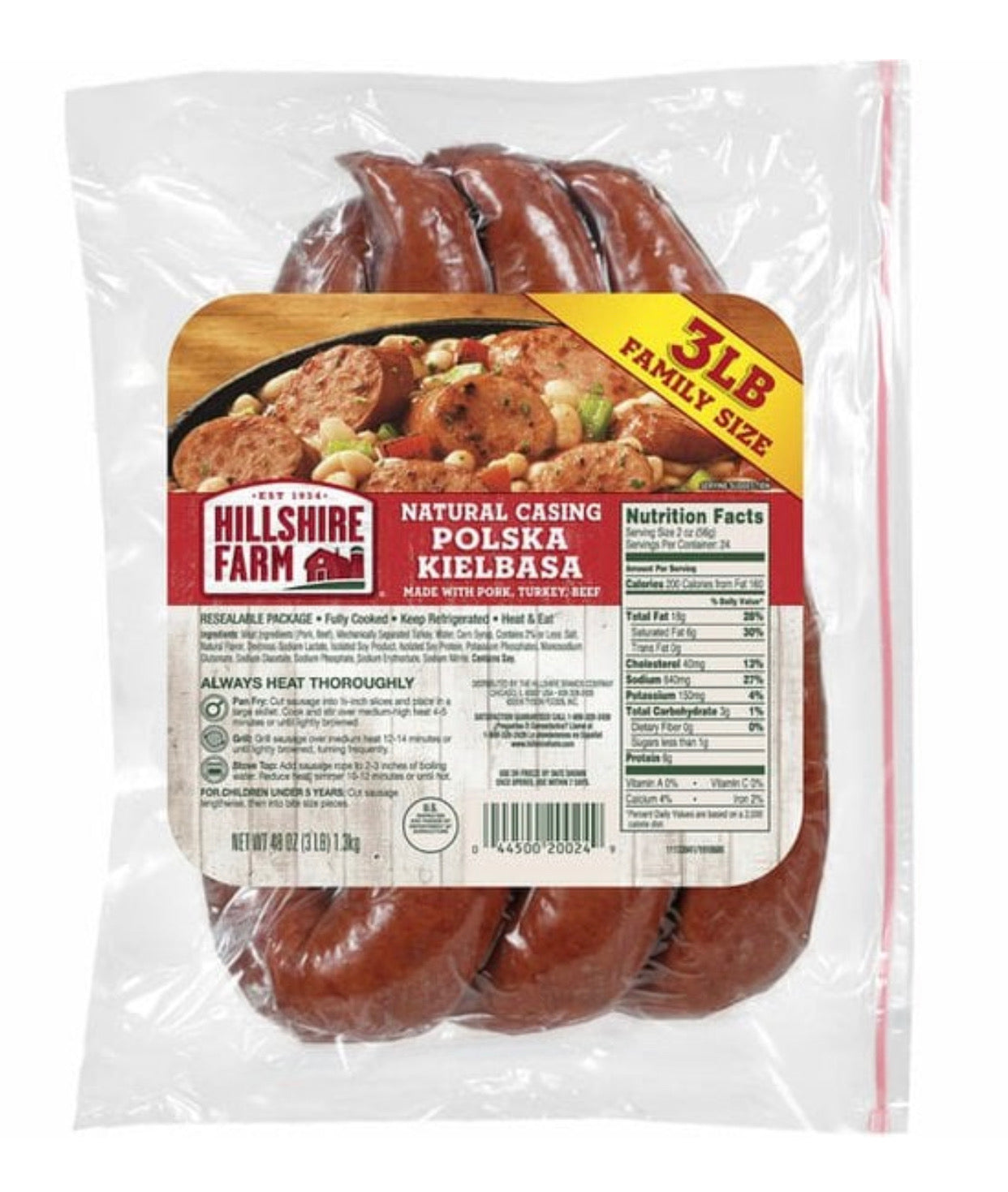 Natural Casing Polska Kielbasa Family Size Pork, Turkey, Beef Sausage image 0