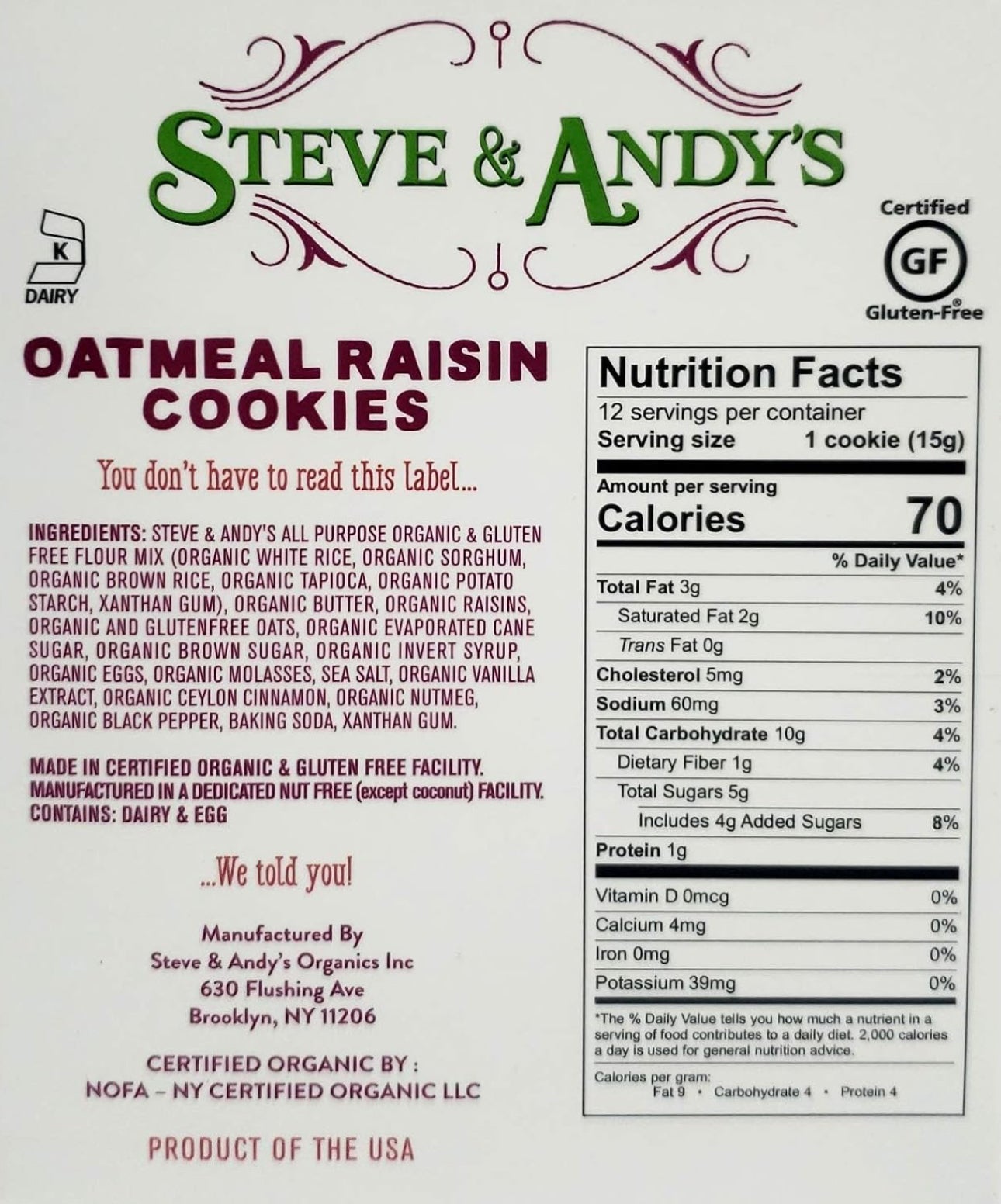 Steve & Andy’s Organic Cookies (3 Pack) in 5 different flavors image 13