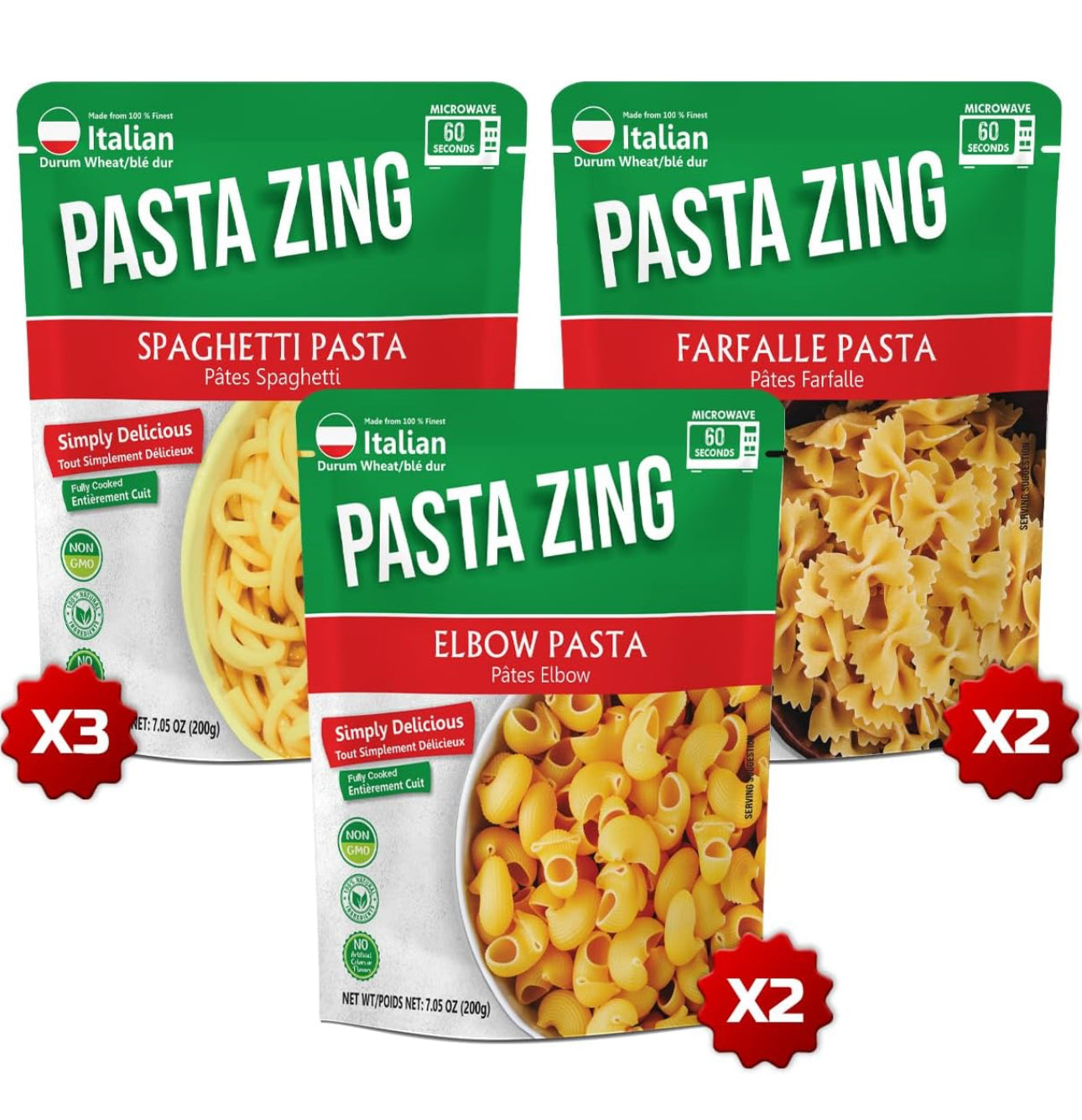 Pasta Zing Variety Pasta Pack of 7 | 2x Elbow | 2x Farfalle | 3x Spaghetti Pasta image 0