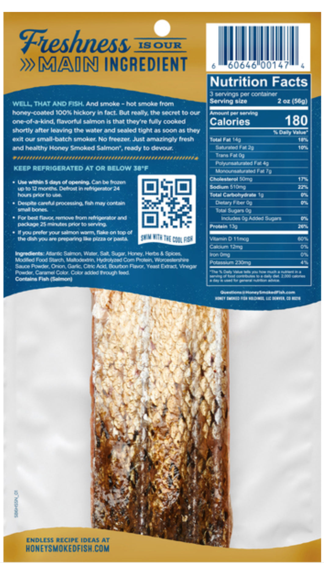 Honey Smoked Fish Sweet Bourbon Honey Smoked Salmon Refrigerated 6oz (Med. size) image 2