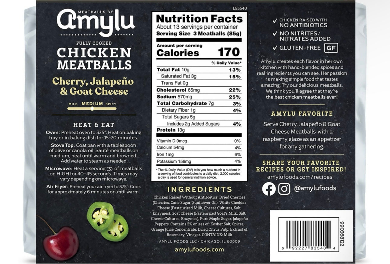 Amylu's Cherry, Jalapeno, and Goat Cheese Chicken Meatballs, 40 oz. image 2