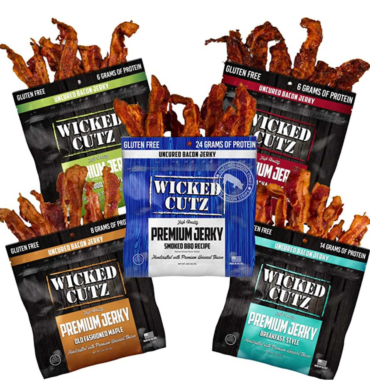 Wicked Cutz (Pork) Bacon Jerky Variety Pack image 0