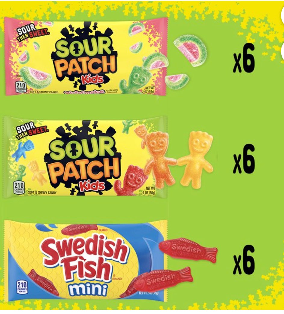 SOUR PATCH KIDS & SWEDISH FISH Soft & Chewy Candy Variety Pack, 18 Snack Packs image 1