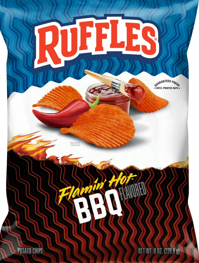 Ruffles Flamin' Hot BBQ Flavored Potato Snack Chips image 0