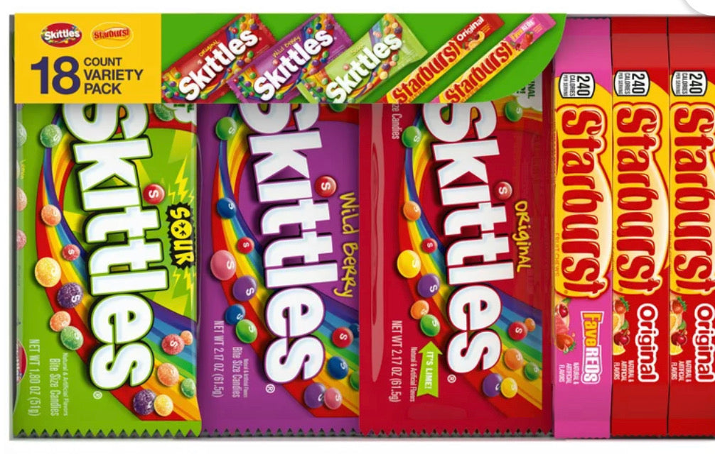 Skittles & Starburst Variety Pack Gummy Candy Assortment 18 Bars Box image 0
