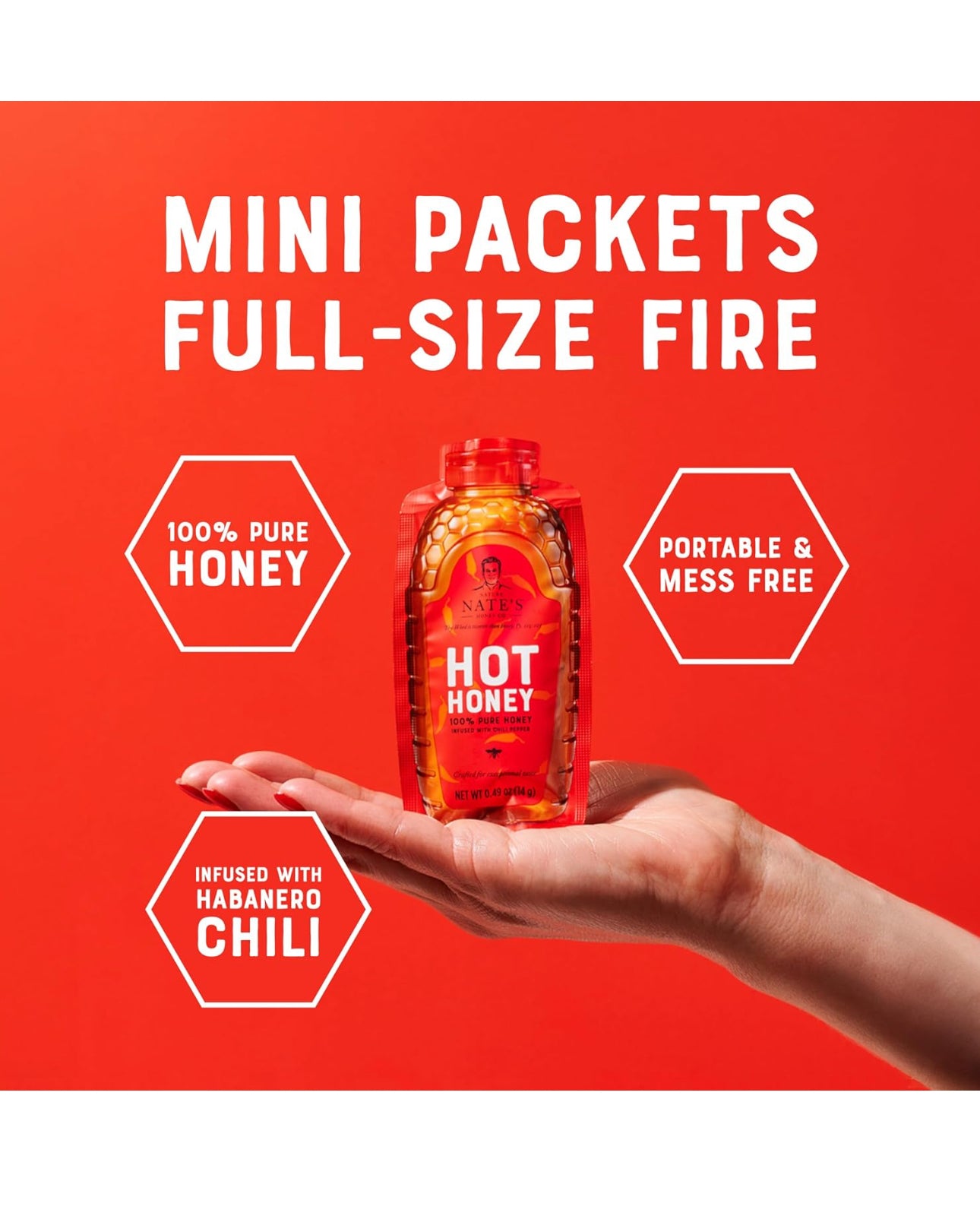 Nate's Hot Honey Minis, Single Serve Hot Honey Packets, 20ct