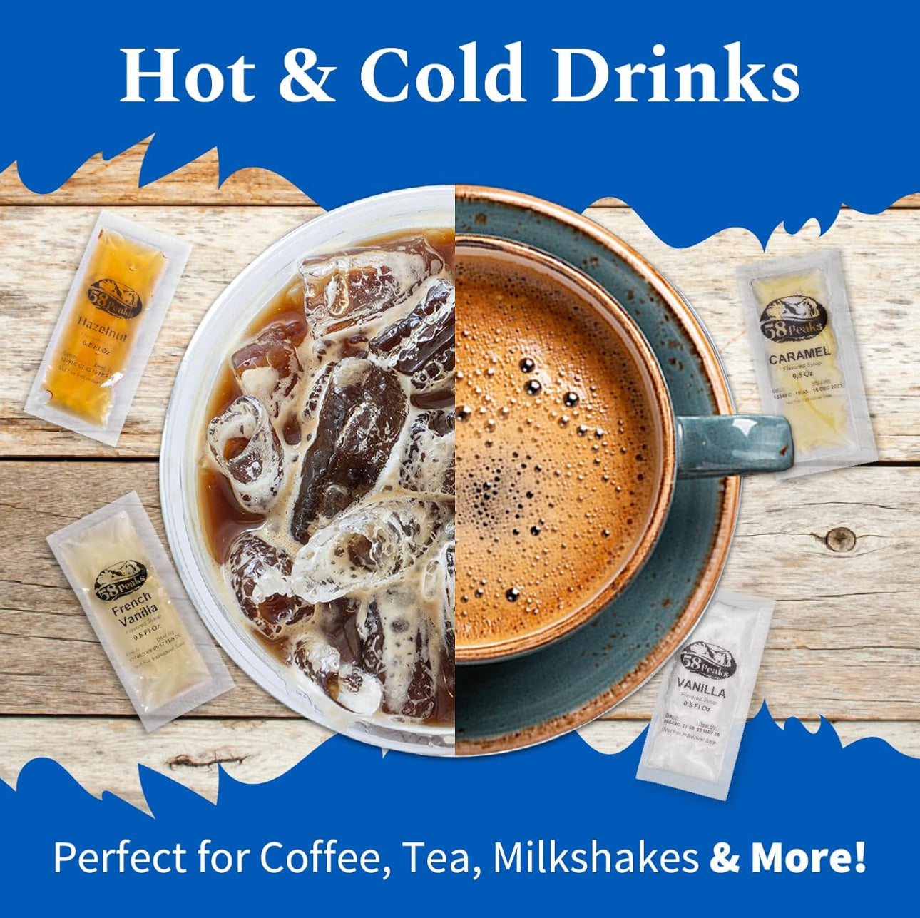 Syrup Sweetener Variety Packets for Hot and Cold Drinks | Vanilla, Caramel, French Vanilla & Hazelnut