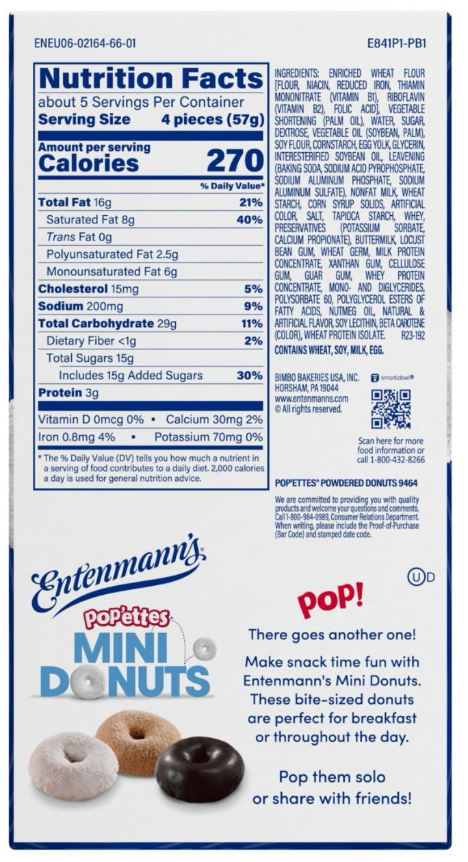 Entenmann's Pop'ettes Powdered Mini Donuts