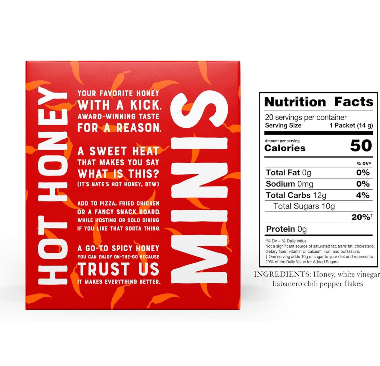 Nate's Hot Honey Minis, Single Serve Hot Honey Packets, 20ct