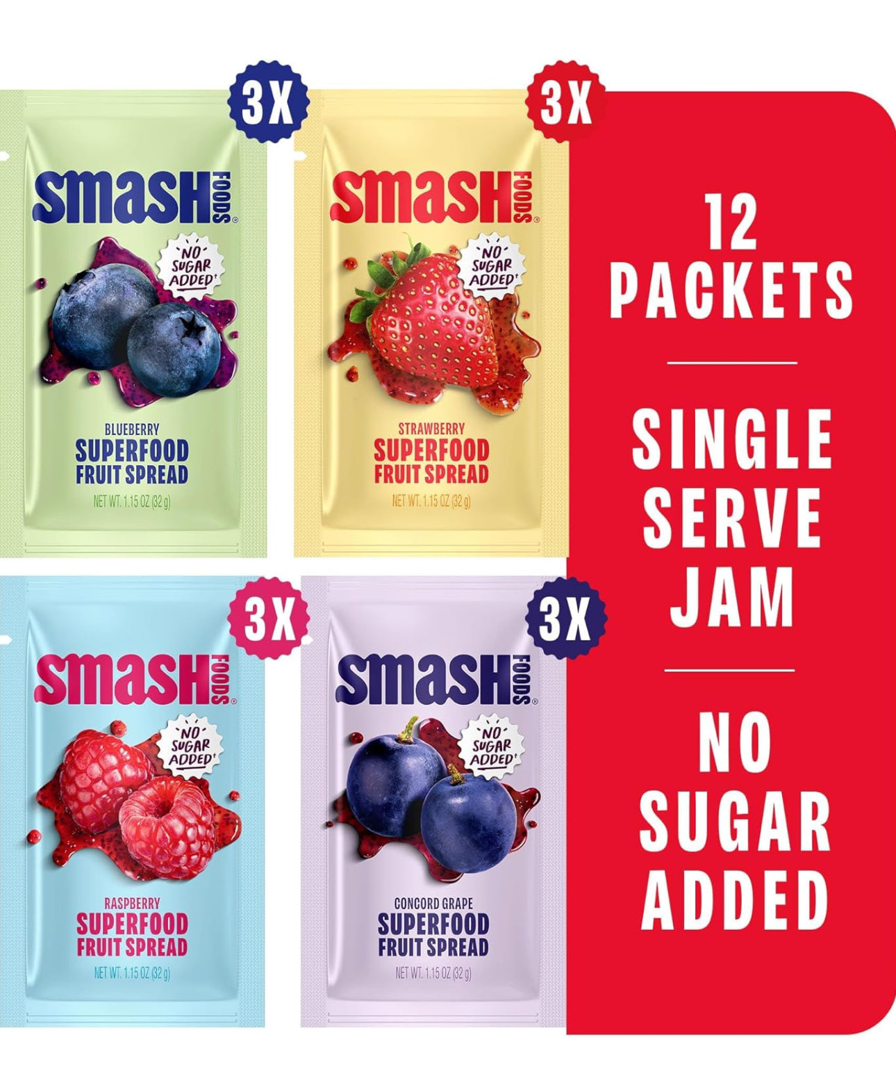 Smash Foods Single Serve Jam Packets | Variety 12-Pack