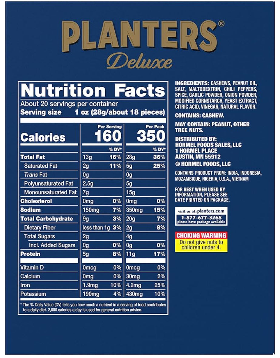 Planters Salted Cashews, Spicy Cajun, Sweet Cayenne BBQ 30 Pk (3 Flavors)