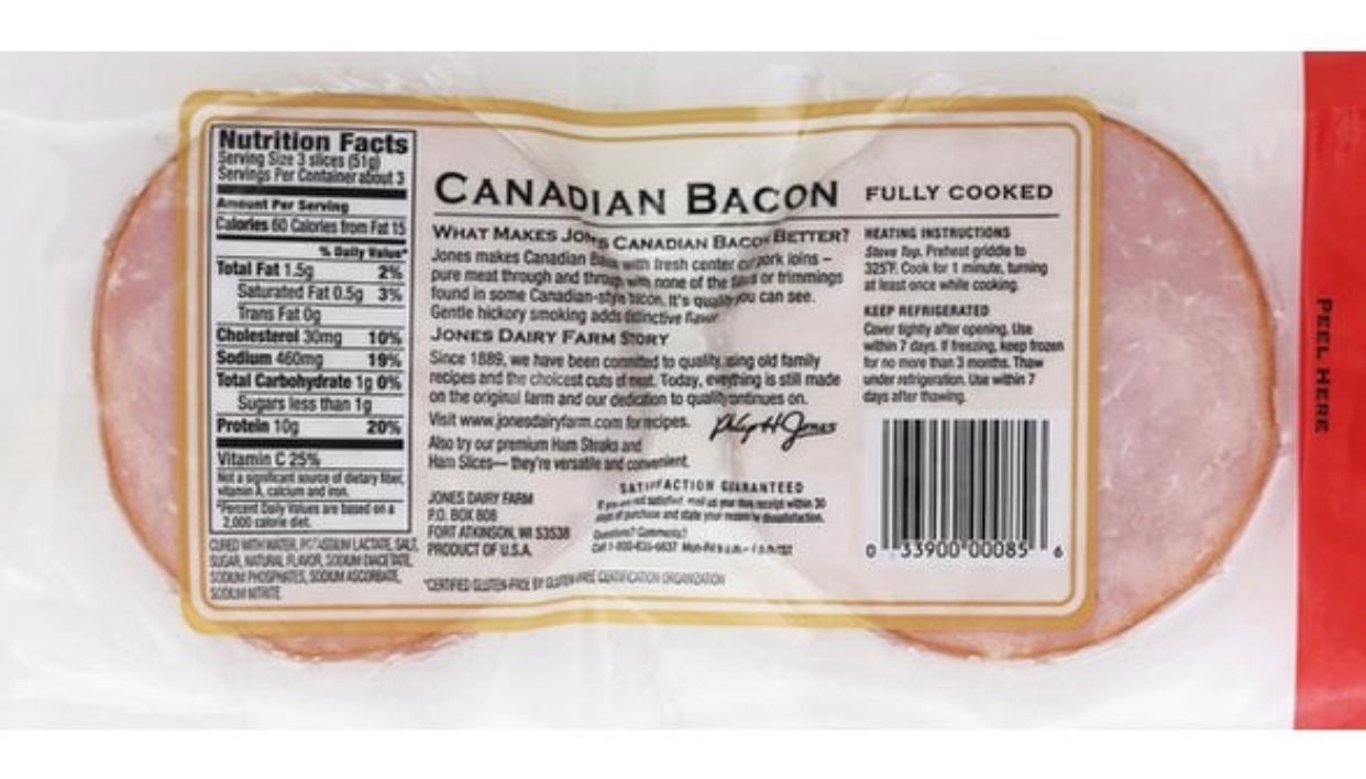 Jones Hickory Smoked Pork Canadian Bacon image 1