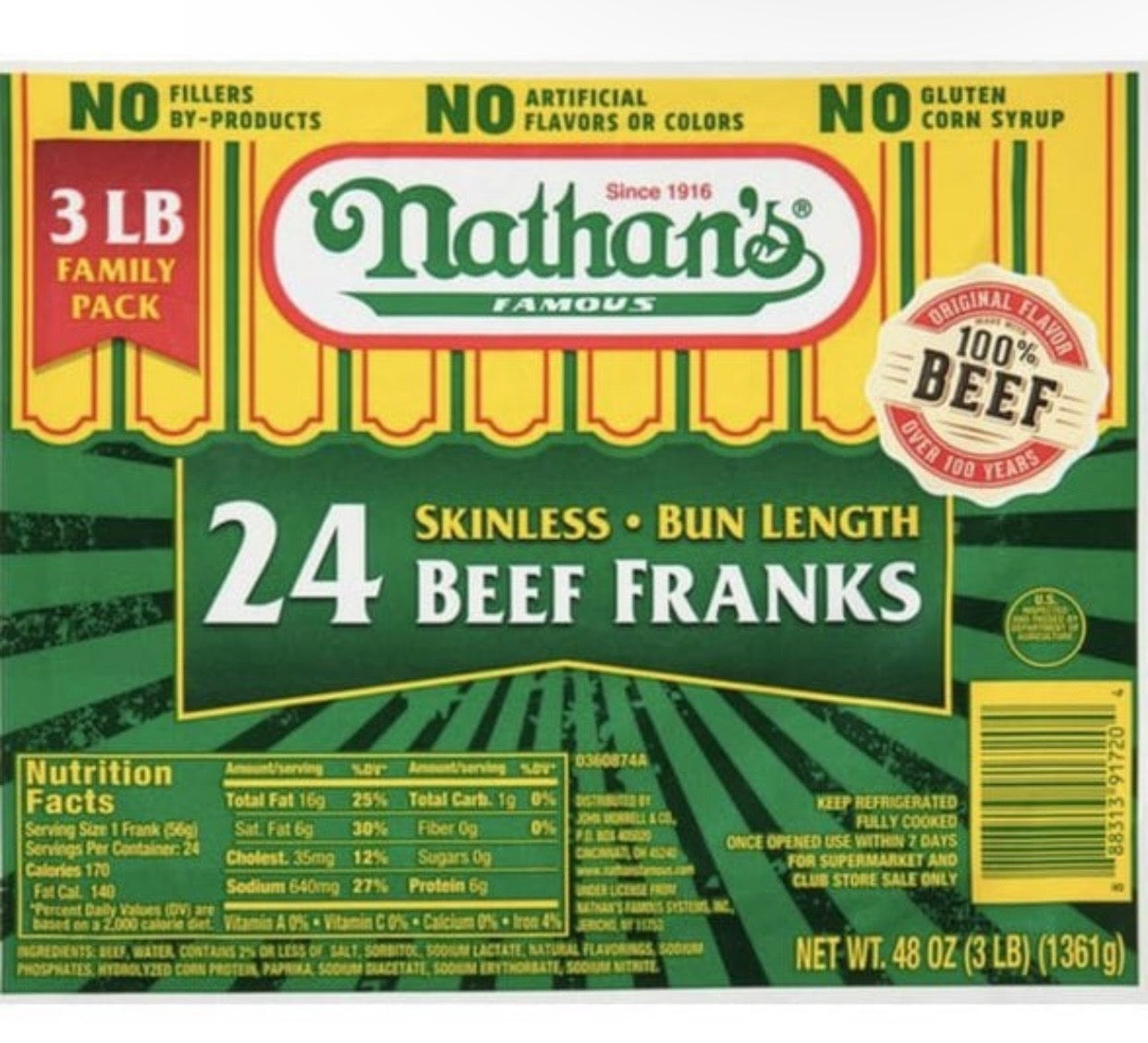 Nathan's Famous Family Size Beef Franks image 0