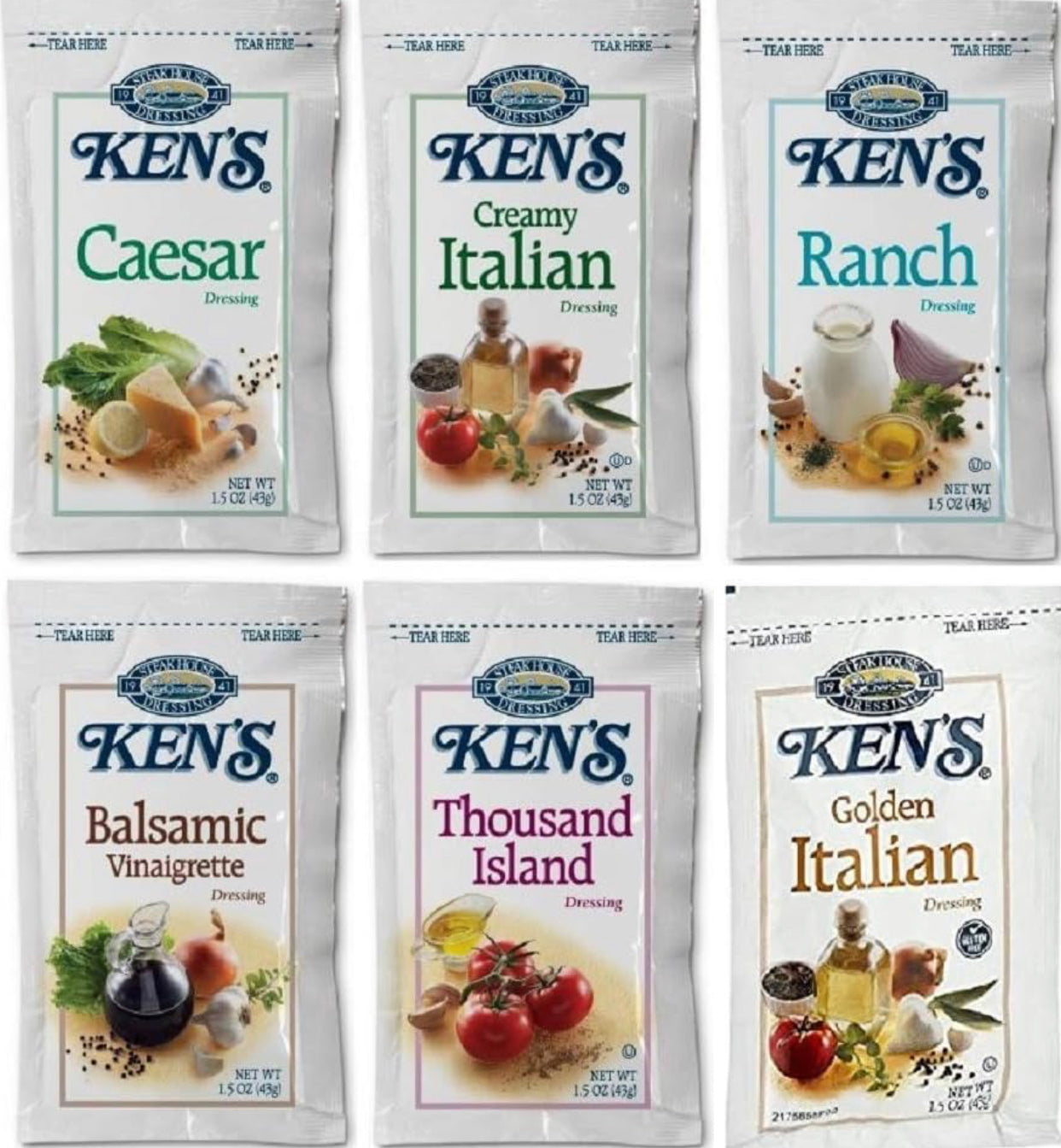 Ken's Salad Dressing Packets 6 Flavors (3 Packets of Each) image 0