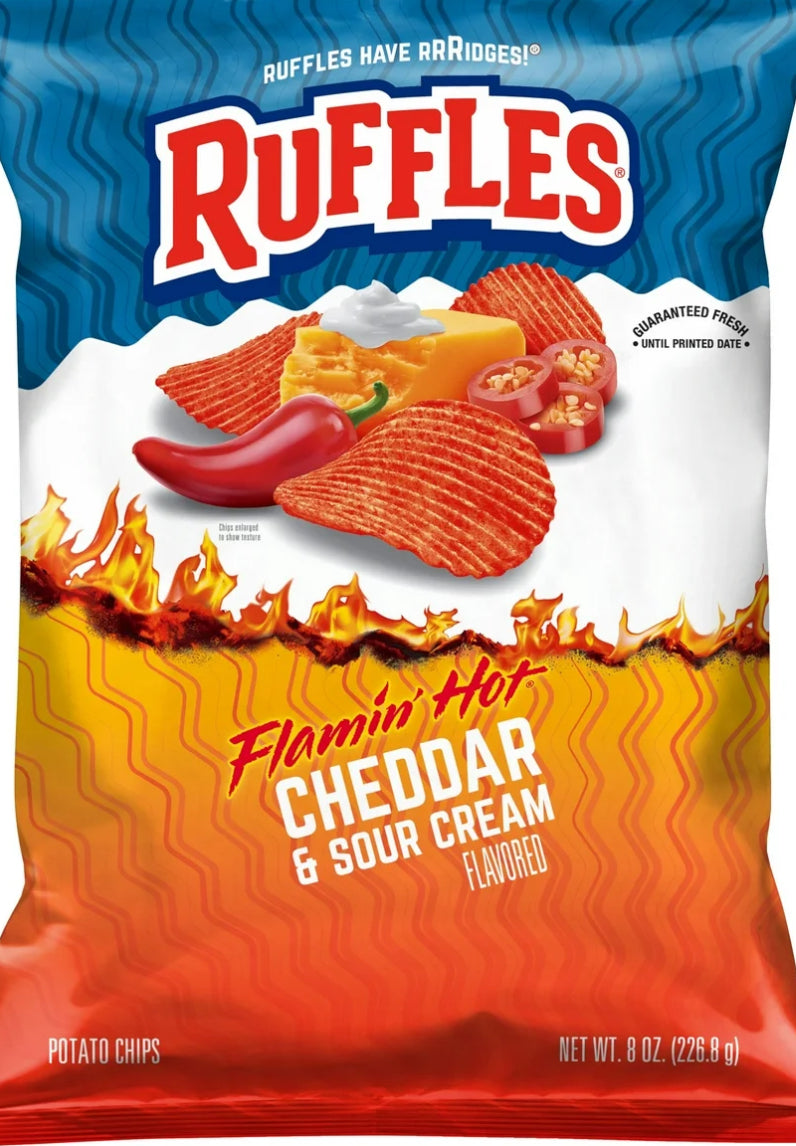 Ruffles Flamin' Hot Cheddar and Sour Cream Flavored Potato Snack Chips image 0
