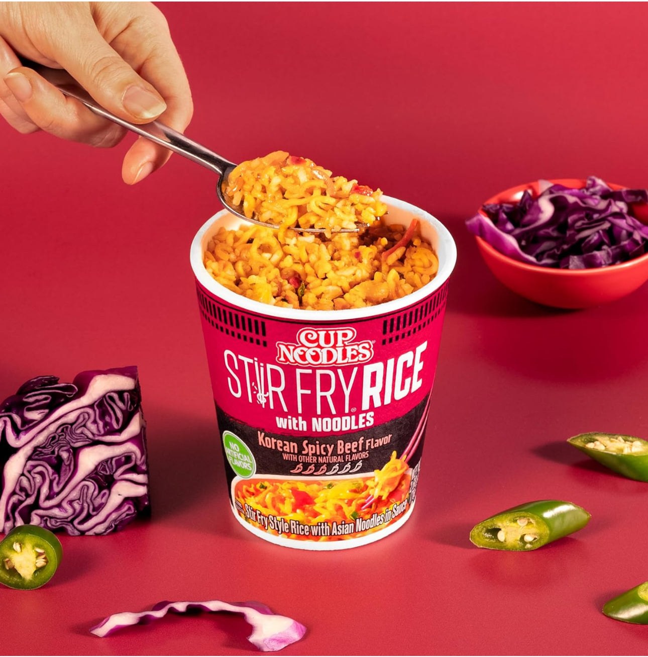 Cup Noodles Stir Fry Rice with Noodles, Spicy Beef Flavor, 2.68 Ounce Pack of 12 image 2