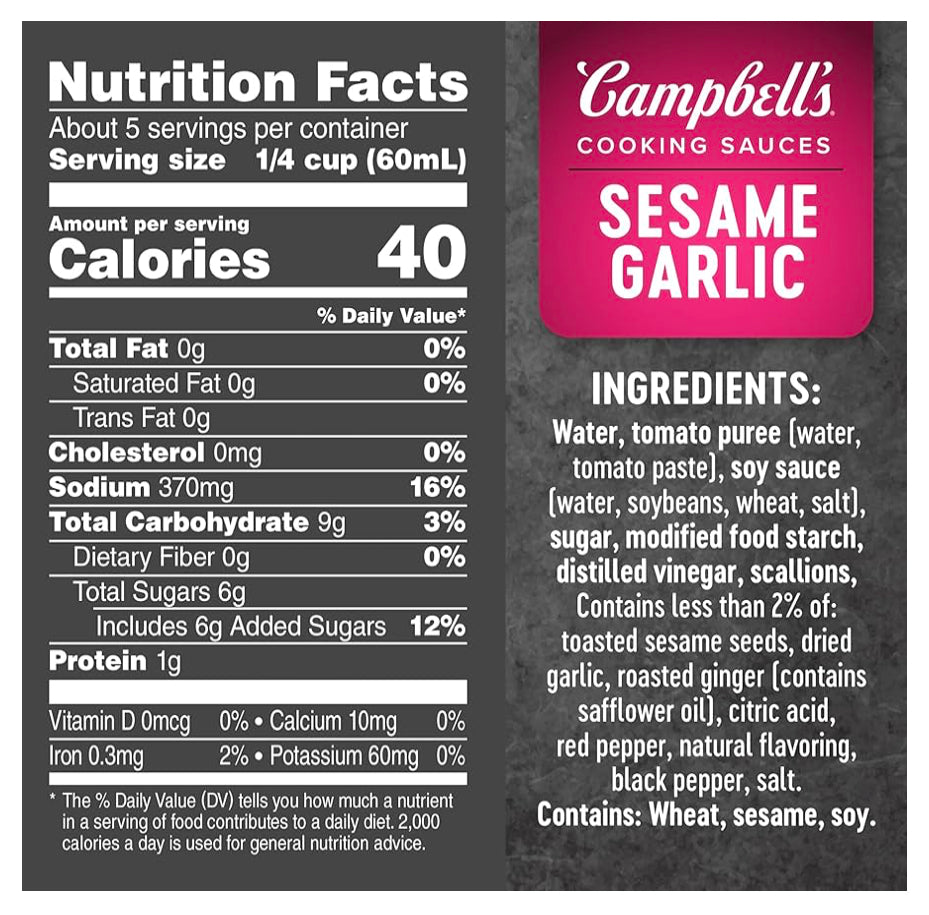 Campbell's Cooking Sauces, Sesame Garlic image 1