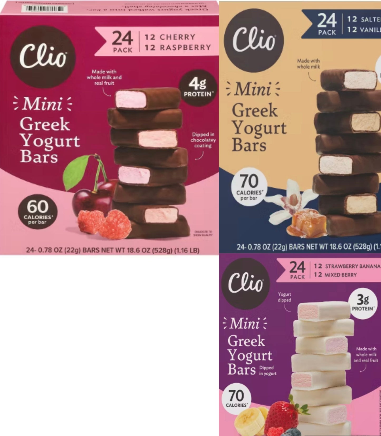 Clio Mini Greek Yogurt Bars, 24 pk (3 Flavors) image 0