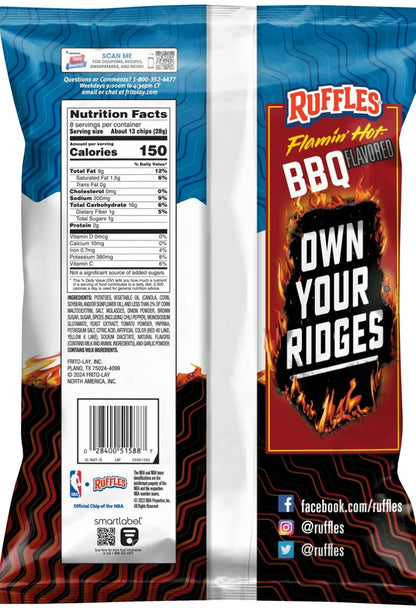 Ruffles Flamin' Hot BBQ Flavored Potato Snack Chips image 1