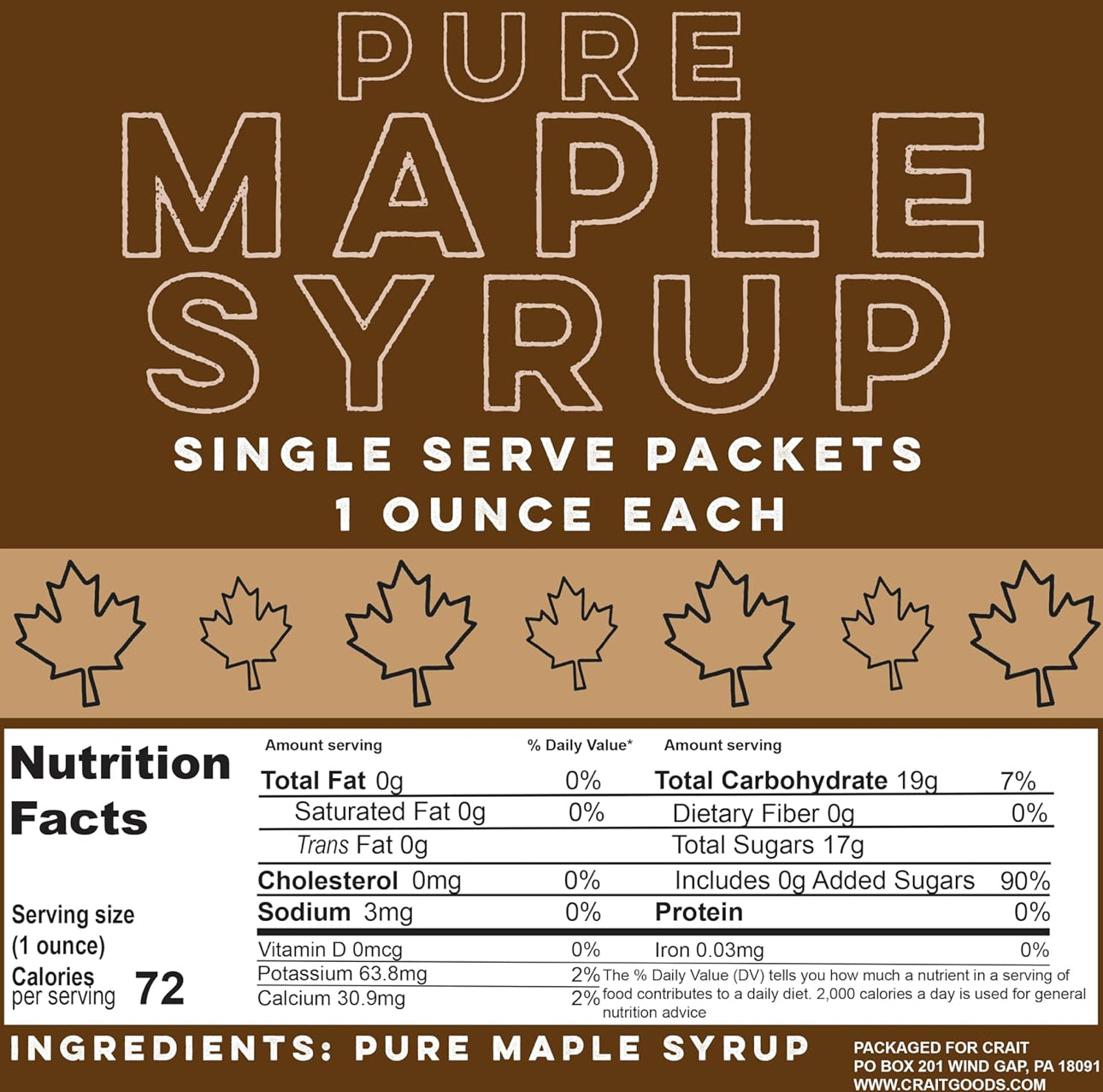 Pure Maple Syrup Packets Single Serve Pack of 12