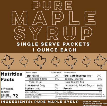 Pure Maple Syrup Packets Single Serve Pack of 12